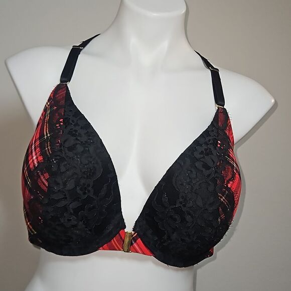 Cacique 42D Red Plaid Push-Up Racerback Bra - Picture 1 of 5